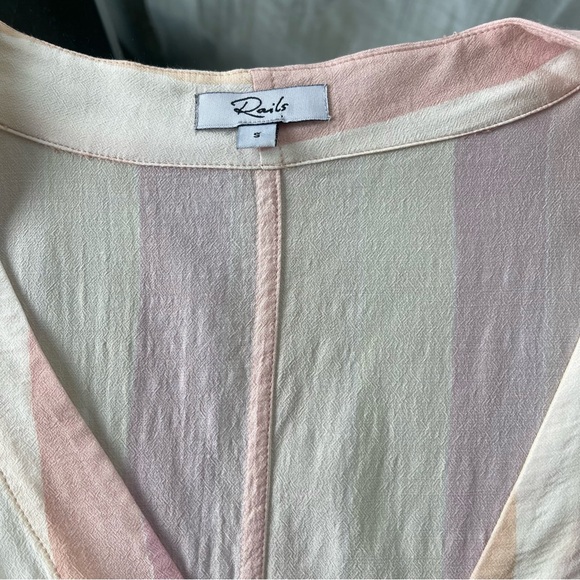 RAILS Thea Stripe Tie-Front Blouse Boxy Crop Top Shirt Womens Sz Small Neutral - Picture 4 of 10